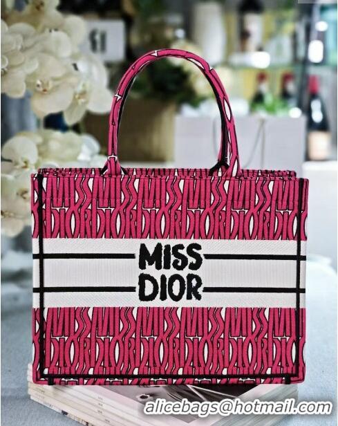 New Cheap Dior Medium Book Tote Bag in Rosy and White Miss Dior Allover Embroidery D1286 2024