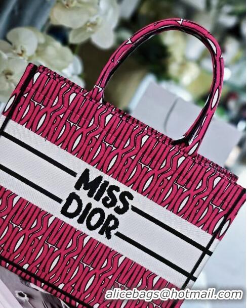 New Cheap Dior Medium Book Tote Bag in Rosy and White Miss Dior Allover Embroidery D1286 2024