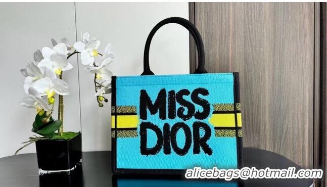 Buy Luxury Dior Medium Book Tote bag in Two-Tone Green and Blue Miss Dior Graffiti D1286 2024