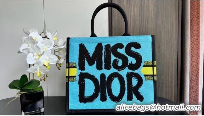 Original Cheap Dior Large Book Tote bag in Two-Tone Green and Blue Miss Dior Graffiti CD1286 2024