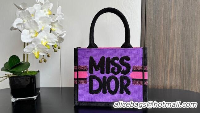 New Stylish Dior Small Book Tote bag in Two-Tone Fuchsia and Purple Miss Dior Graffiti Embroidery CD1286 2024