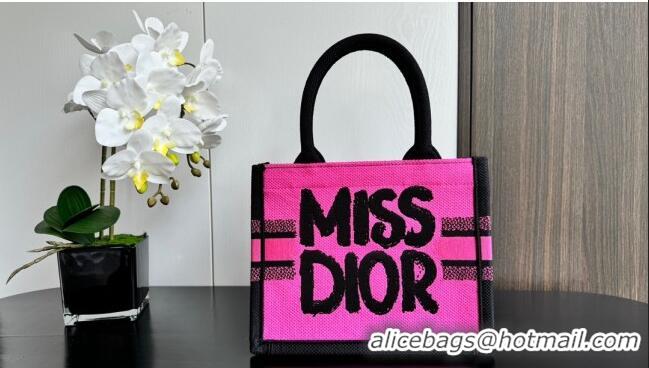 New Stylish Dior Small Book Tote bag in Two-Tone Fuchsia and Purple Miss Dior Graffiti Embroidery CD1286 2024