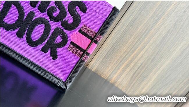 New Stylish Dior Small Book Tote bag in Two-Tone Fuchsia and Purple Miss Dior Graffiti Embroidery CD1286 2024