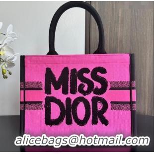 New Design Dior Medium Book Tote bag in Two-Tone Fuchsia and Purple Miss Dior Graffiti Embroidery D1286 2024