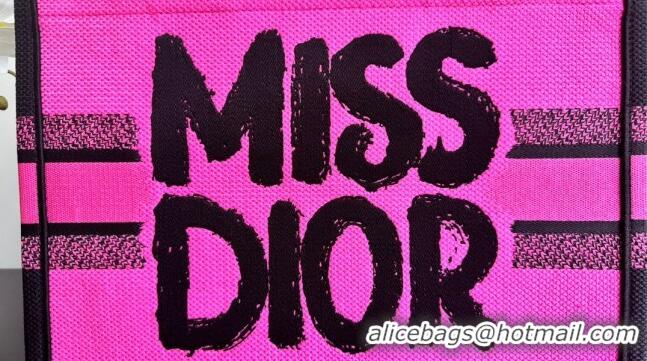 New Design Dior Medium Book Tote bag in Two-Tone Fuchsia and Purple Miss Dior Graffiti Embroidery D1286 2024