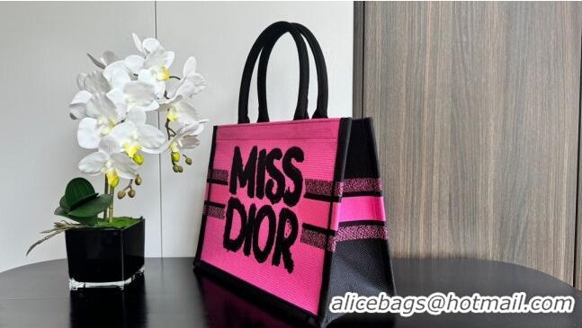 New Design Dior Medium Book Tote bag in Two-Tone Fuchsia and Purple Miss Dior Graffiti Embroidery D1286 2024