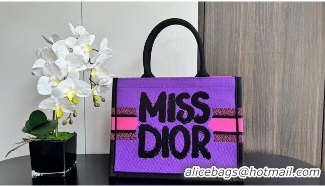 New Design Dior Medium Book Tote bag in Two-Tone Fuchsia and Purple Miss Dior Graffiti Embroidery D1286 2024