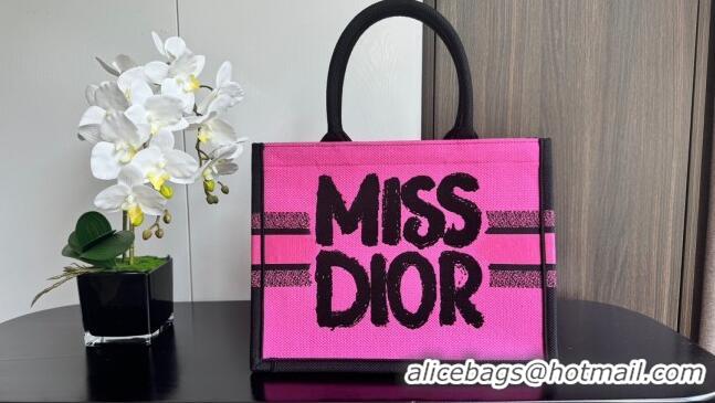 New Design Dior Medium Book Tote bag in Two-Tone Fuchsia and Purple Miss Dior Graffiti Embroidery D1286 2024