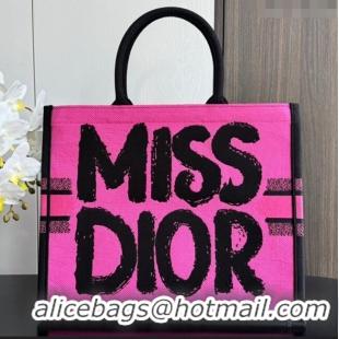 New Product Dior Large Book Tote bag in Two-Tone Fuchsia and Purple Miss Dior Graffiti Embroidery CD1286 2024