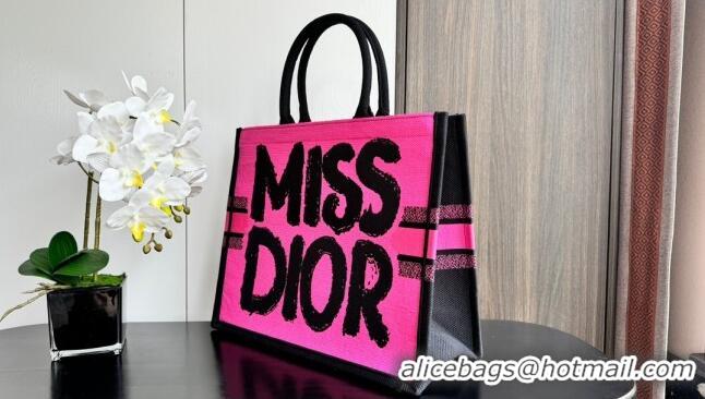 New Product Dior Large Book Tote bag in Two-Tone Fuchsia and Purple Miss Dior Graffiti Embroidery CD1286 2024