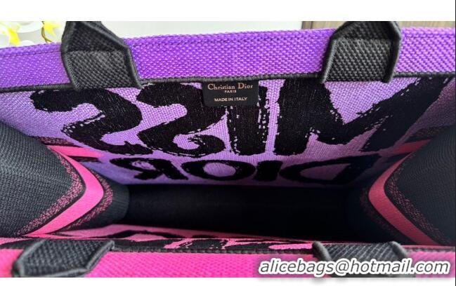 New Product Dior Large Book Tote bag in Two-Tone Fuchsia and Purple Miss Dior Graffiti Embroidery CD1286 2024