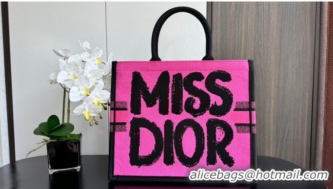 New Product Dior Large Book Tote bag in Two-Tone Fuchsia and Purple Miss Dior Graffiti Embroidery CD1286 2024