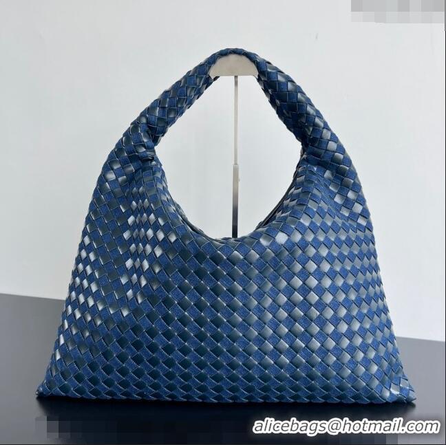 Best Inexpensive Bottega Veneta Large Hop Hobo Bag in Intrecciato Leather and Denim 795949 Abyss/Indigo Blue 2024