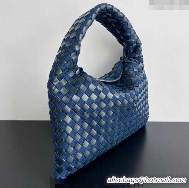 Shop Discount Bottega Veneta Small Hop Hobo Bag in Intrecciato Leather and Denim 789028 Abyss/Indigo Blue 2024