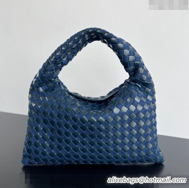 Shop Discount Bottega Veneta Small Hop Hobo Bag in Intrecciato Leather and Denim 789028 Abyss/Indigo Blue 2024