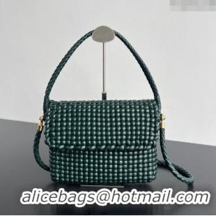 Grade Quality Bottega Veneta Swing Top Handle Bag in Intrecciato Leather 764073 Inkwell Green 2024