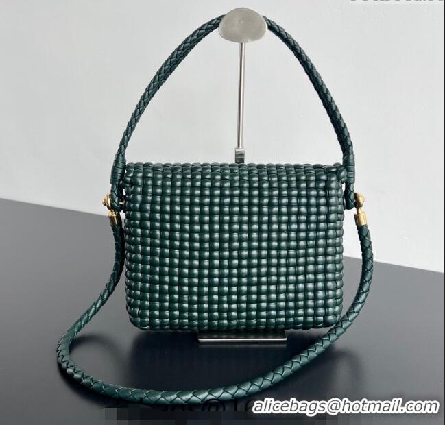 Grade Quality Bottega Veneta Swing Top Handle Bag in Intrecciato Leather 764073 Inkwell Green 2024