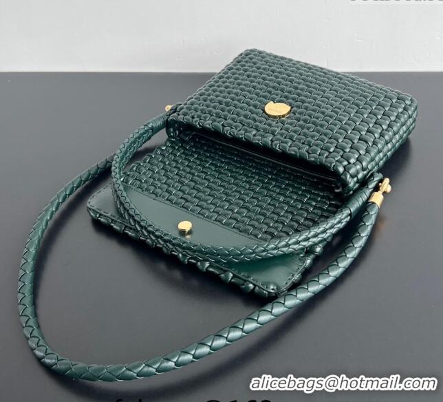 Grade Quality Bottega Veneta Swing Top Handle Bag in Intrecciato Leather 764073 Inkwell Green 2024