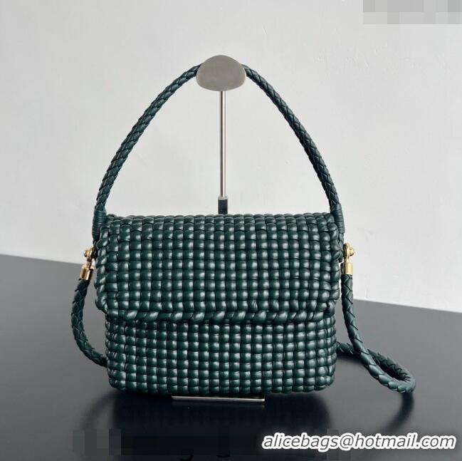 Grade Quality Bottega Veneta Swing Top Handle Bag in Intrecciato Leather 764073 Inkwell Green 2024