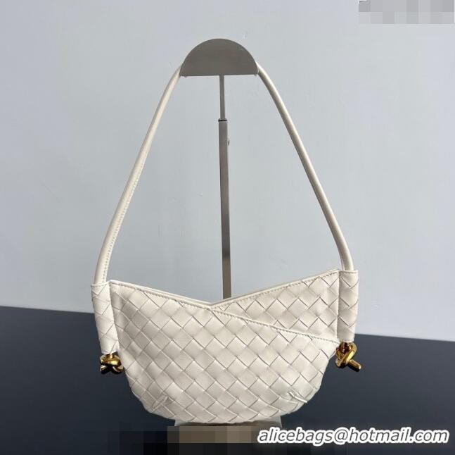 Best Quality Bottega Veneta Mini Solstice Shoulder Bag in Intrecciato Leather Sea salt 796378 White 2024