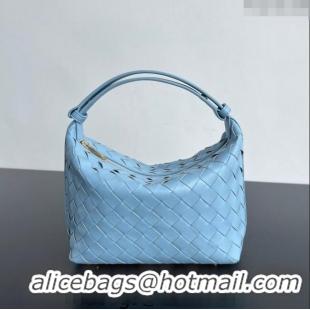 Top Design Bottega Veneta Mini Wallace Shoulder Bag in Intrecciato Soft Calfskin Leather 754443 Ice Blue 2024