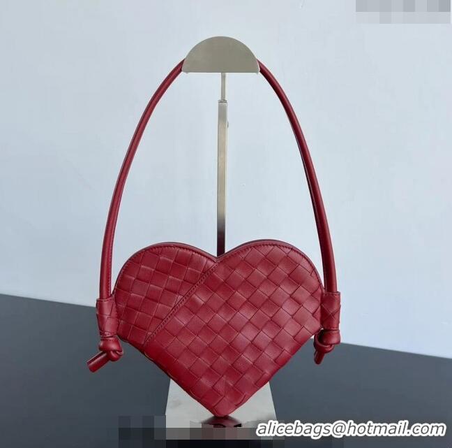 Best Price Bottega Veneta Mini Solstice Heart Bag in Intrecciato Leather 796380 Dark Red 2024