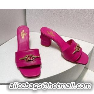 Unique Style Valentino The Bold Edition VLogo Heel Slides Sandal in Calfskin Dark Pink 612030