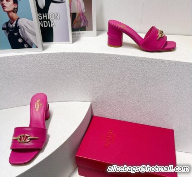 Unique Style Valentino The Bold Edition VLogo Heel Slides Sandal in Calfskin Dark Pink 612030