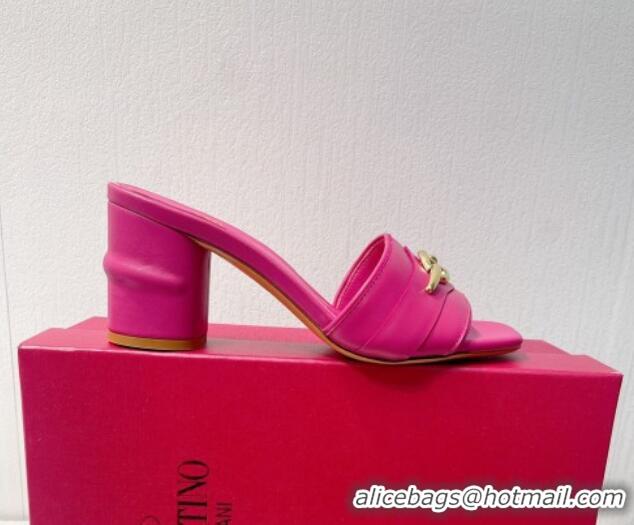 Unique Style Valentino The Bold Edition VLogo Heel Slides Sandal in Calfskin Dark Pink 612030