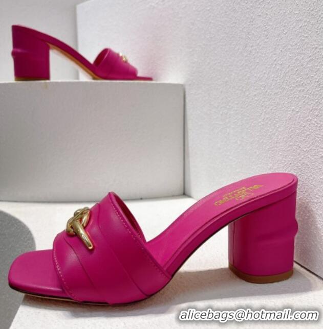 Unique Style Valentino The Bold Edition VLogo Heel Slides Sandal in Calfskin Dark Pink 612030