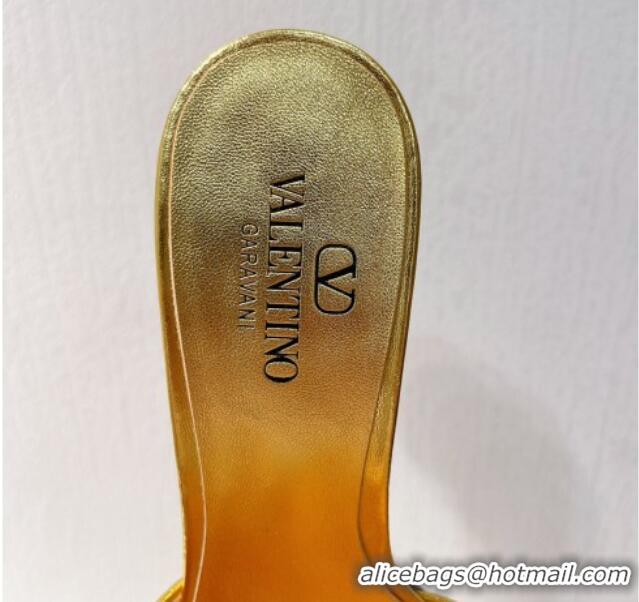 Best Price Valentino The Bold Edition VLogo Heel Slides Sandal in Calfskin Gold 612033