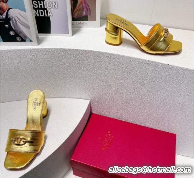 Best Price Valentino The Bold Edition VLogo Heel Slides Sandal in Calfskin Gold 612033