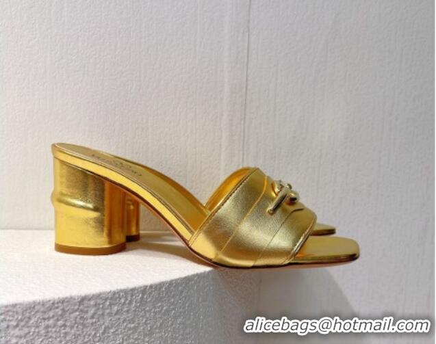 Best Price Valentino The Bold Edition VLogo Heel Slides Sandal in Calfskin Gold 612033