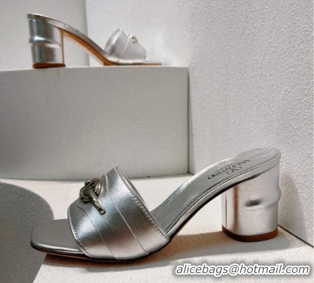 Durable Valentino The Bold Edition VLogo Heel Slides Sandal in Calfskin Silver 612032