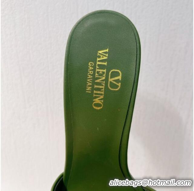 Grade Quality Valentino The Bold Edition VLogo Heel Slides Sandal in Calfskin Dark Green 612035