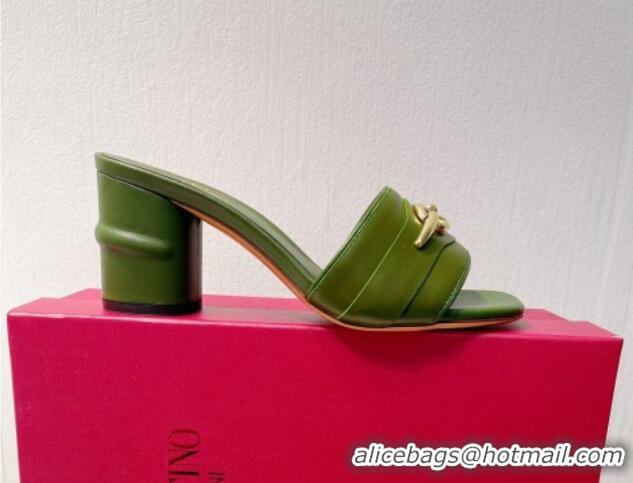 Grade Quality Valentino The Bold Edition VLogo Heel Slides Sandal in Calfskin Dark Green 612035