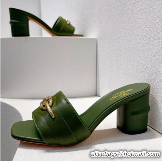 Grade Quality Valentino The Bold Edition VLogo Heel Slides Sandal in Calfskin Dark Green 612035