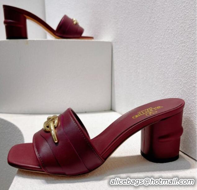 Best Grade Valentino The Bold Edition VLogo Heel Slides Sandal in Calfskin Burgundy 612036