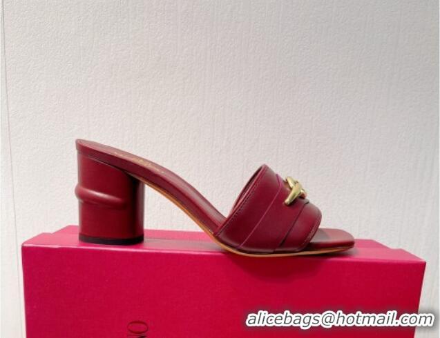 Best Grade Valentino The Bold Edition VLogo Heel Slides Sandal in Calfskin Burgundy 612036