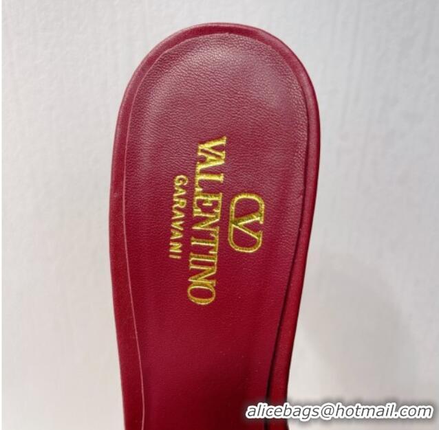 Best Grade Valentino The Bold Edition VLogo Heel Slides Sandal in Calfskin Burgundy 612036