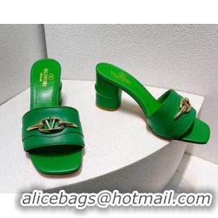 Best Product Valentino The Bold Edition VLogo Heel Slides Sandal in Calfskin Green 612037