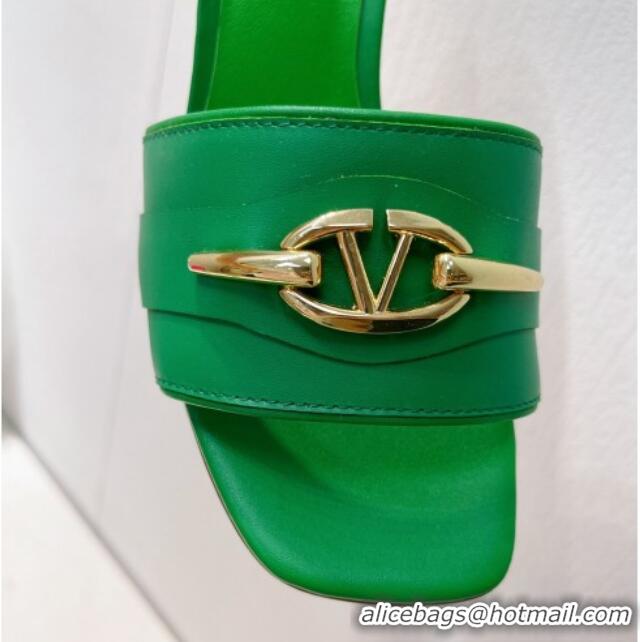 Best Product Valentino The Bold Edition VLogo Heel Slides Sandal in Calfskin Green 612037