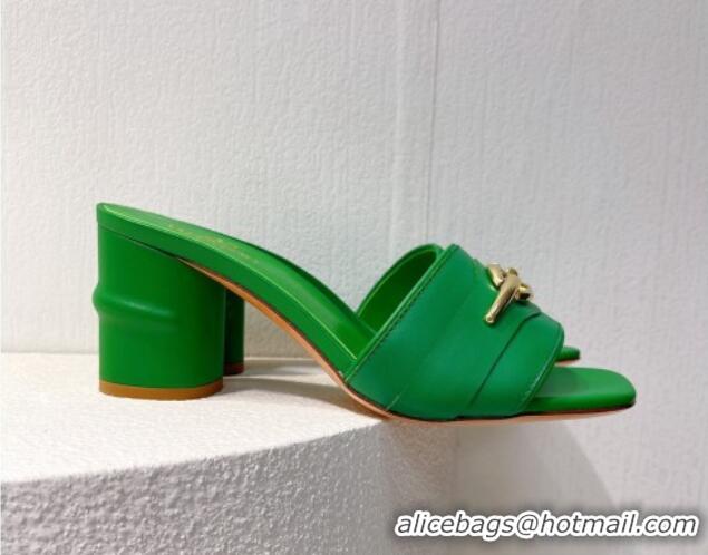 Best Product Valentino The Bold Edition VLogo Heel Slides Sandal in Calfskin Green 612037