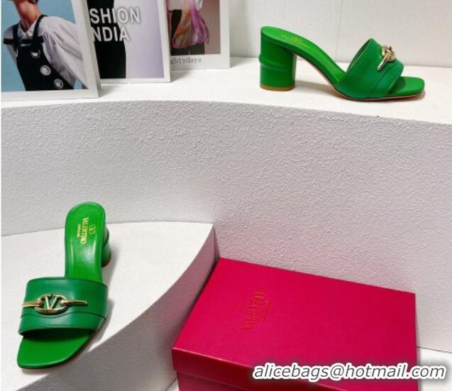 Best Product Valentino The Bold Edition VLogo Heel Slides Sandal in Calfskin Green 612037