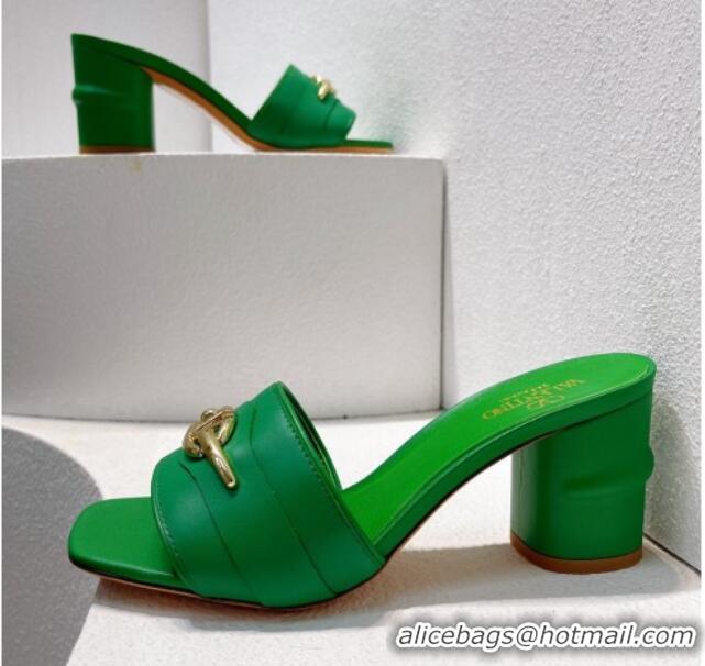 Best Product Valentino The Bold Edition VLogo Heel Slides Sandal in Calfskin Green 612037