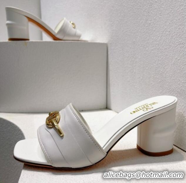 Low Price Valentino The Bold Edition VLogo Heel Slides Sandal in Calfskin White 612038