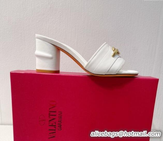 Low Price Valentino The Bold Edition VLogo Heel Slides Sandal in Calfskin White 612038