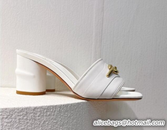 Low Price Valentino The Bold Edition VLogo Heel Slides Sandal in Calfskin White 612038