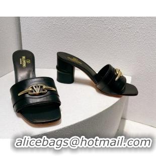 Good Quality Valentino The Bold Edition VLogo Heel Slides Sandal in Calfskin Black 612039