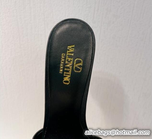 Good Quality Valentino The Bold Edition VLogo Heel Slides Sandal in Calfskin Black 612039